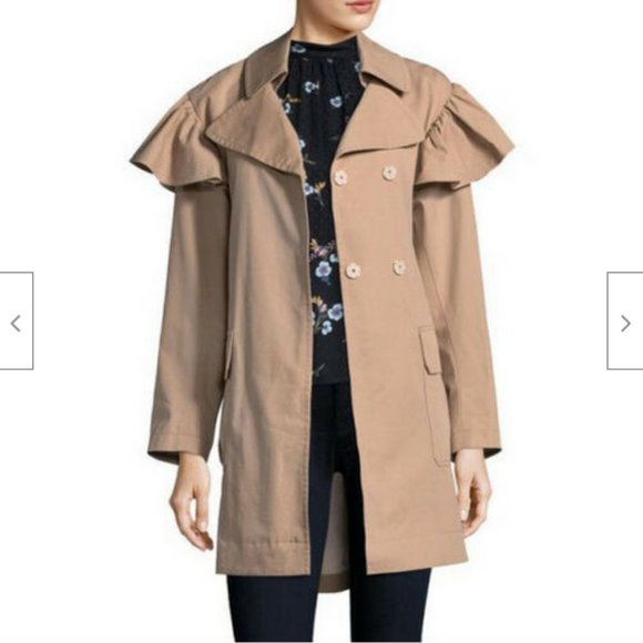 Rebecca Taylor Cotton Faille Ruffle Trench Coat S - Picture 5 of 6